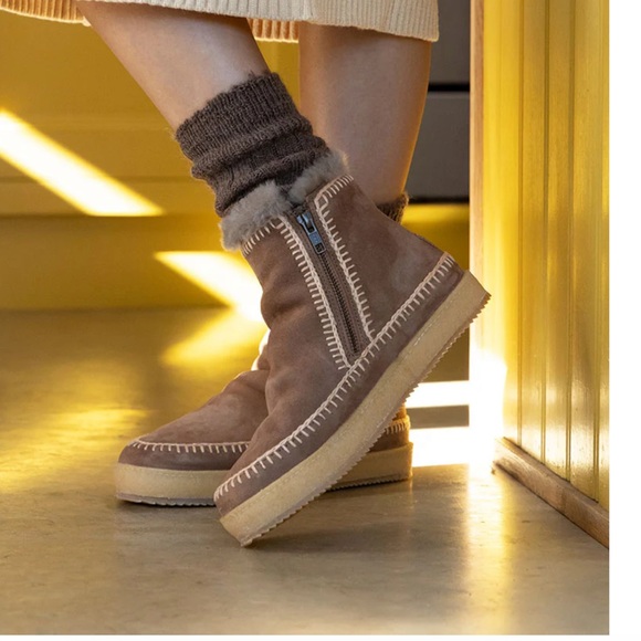 Free people NWT Laidback London Shearling setsu Camel suede Ankle Boot Best❤️🌈 - Picture 7 of 12